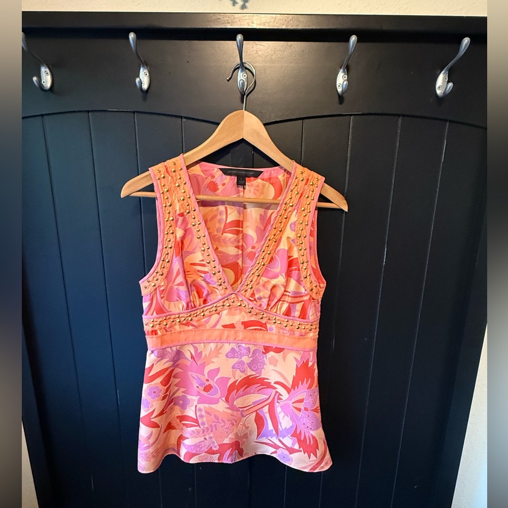 Express Silk Coral Floral Embellished Blouse